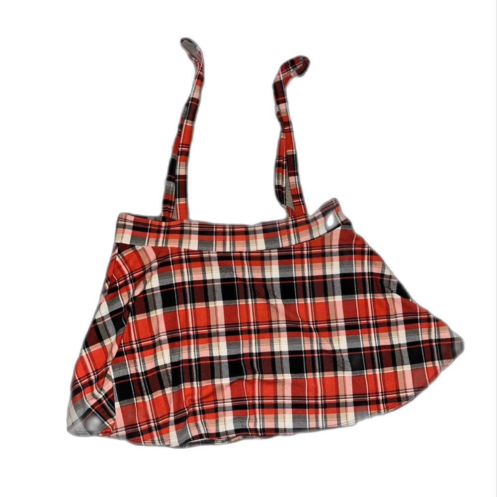 out of order Plus Size Orange Black Plaid Suspender Mini Dress 3X